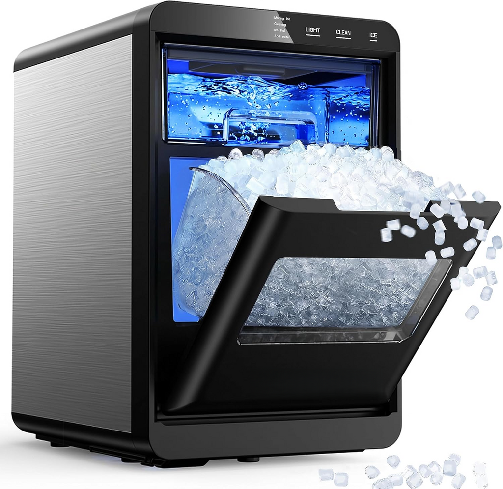 Countertop Nugget Ice Maker, 40Lbs/24H Pebble Pellet Sonic Ice Machine, Self‑Cleaning Portable Ice Maker with Ice Scoop and Basket for Home Kitchen Office