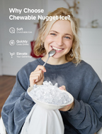 Countertop Nugget Ice Maker, 40Lbs/24H Pebble Pellet Sonic Ice Machine, Self‑Cleaning Portable Ice Maker with Ice Scoop and Basket for Home Kitchen Office