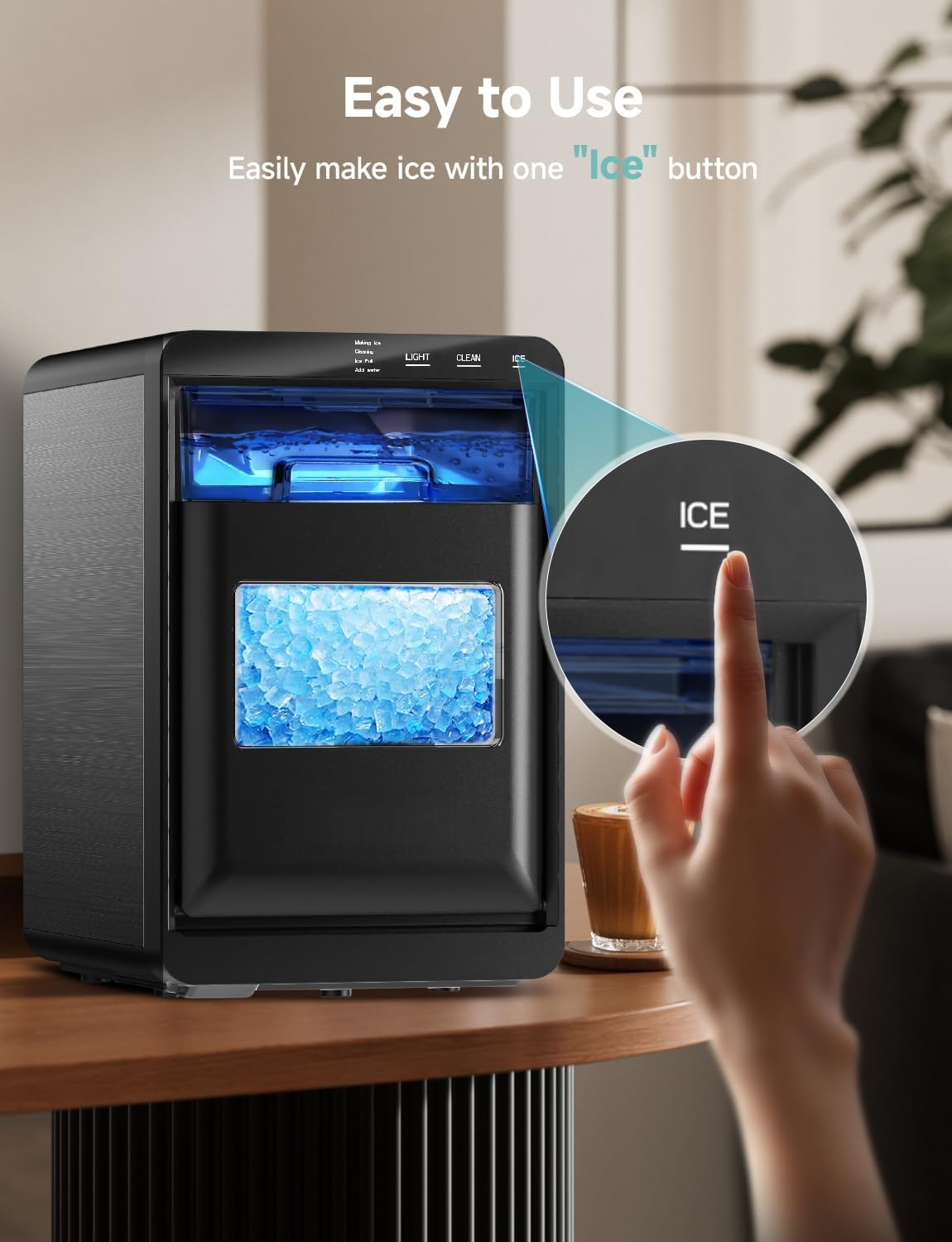 Countertop Nugget Ice Maker, 40Lbs/24H Pebble Pellet Sonic Ice Machine, Self‑Cleaning Portable Ice Maker with Ice Scoop and Basket for Home Kitchen Office