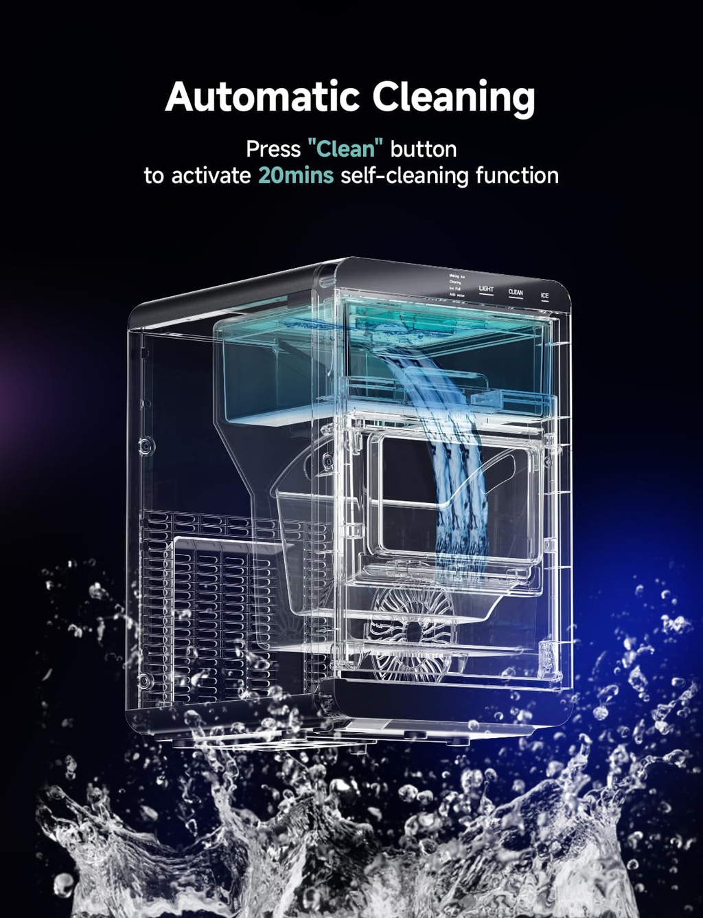 Countertop Nugget Ice Maker, 40Lbs/24H Pebble Pellet Sonic Ice Machine, Self‑Cleaning Portable Ice Maker with Ice Scoop and Basket for Home Kitchen Office