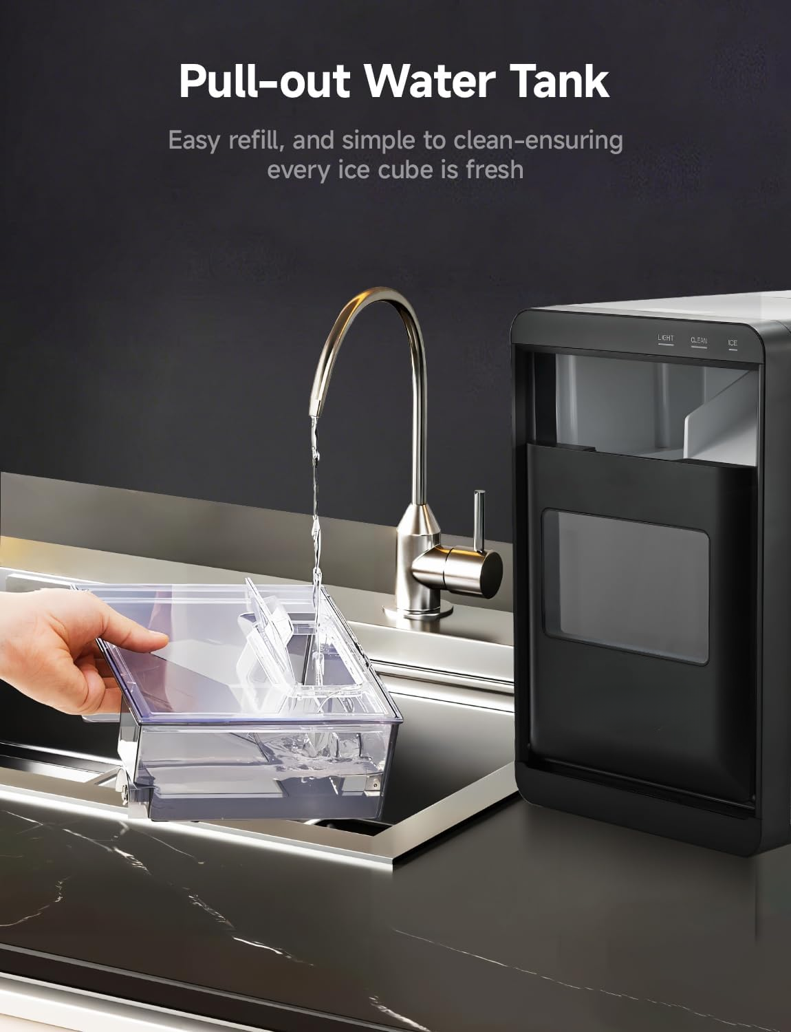 Countertop Nugget Ice Maker, 40Lbs/24H Pebble Pellet Sonic Ice Machine, Self‑Cleaning Portable Ice Maker with Ice Scoop and Basket for Home Kitchen Office