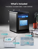 Countertop Nugget Ice Maker, 40Lbs/24H Pebble Pellet Sonic Ice Machine, Self‑Cleaning Portable Ice Maker with Ice Scoop and Basket for Home Kitchen Office