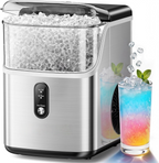 Stainless Steel Countertop Nugget Ice Maker, Ready in 7 Mins, 34Lbs/24H Self‑Cleaning Pebble Pellet Sonic Ice Maker with Ice Scoop and Basket for Home Use