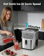 Stainless Steel Countertop Nugget Ice Maker, Ready in 7 Mins, 34Lbs/24H Self‑Cleaning Pebble Pellet Sonic Ice Maker with Ice Scoop and Basket for Home Use