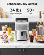 Stainless Steel Countertop Nugget Ice Maker, Ready in 7 Mins, 34Lbs/24H Self‑Cleaning Pebble Pellet Sonic Ice Maker with Ice Scoop and Basket for Home Use